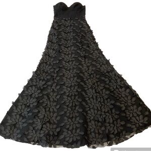 BEBE X NAVEN Strapless Bustier Maxi Dress Embroidered Body Black Size 00